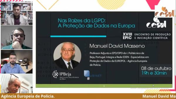 Na segunda, Ã  noite, dia 8, o professor Manuel David Masseno fez sua palestra ao vivo de Portugal.